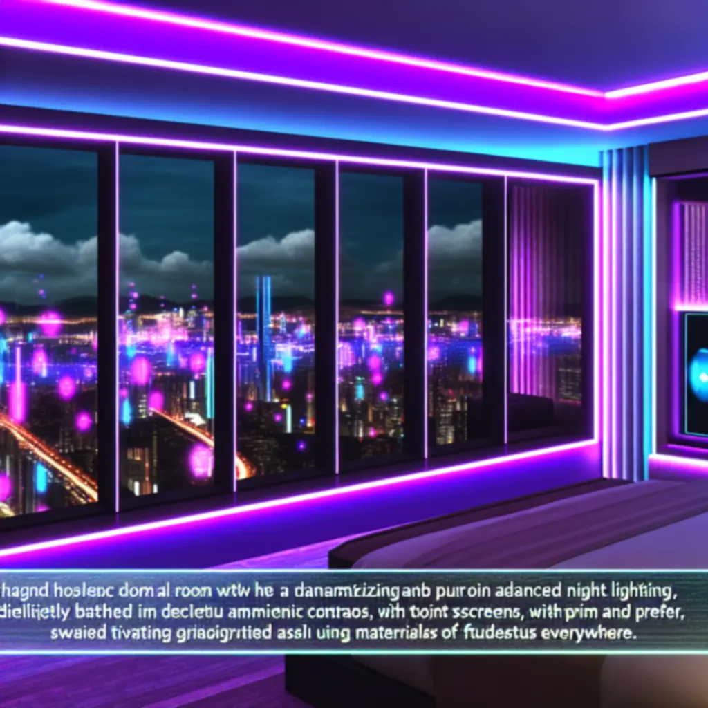 Inteligentny pokój z dynamicznym oświetleniem i panoramą miasta