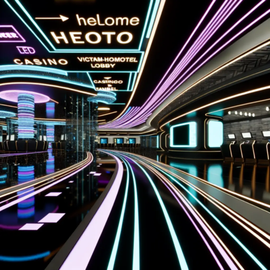 Wirtualny podgląd neonowego lobby i kasyna PLNewHotel